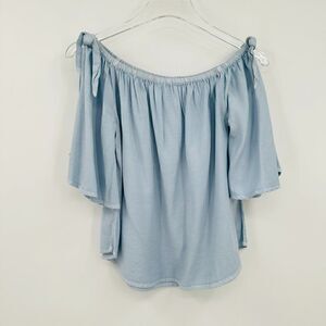 Billabong Size Small Blue Off the Shoulder Boho Open Sleeve Blouse Top